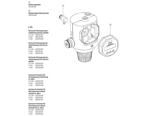 Skizze eines Entleerungshahns und einer digitalen Kapazitätskontrolle für Heizungswasser
