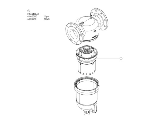 Explosionszeichnung eines Wasserfilters mit Filterelement