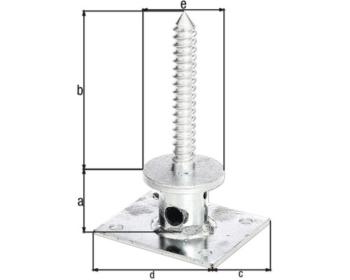 Pfostenanker mit Schraube und Maßangaben