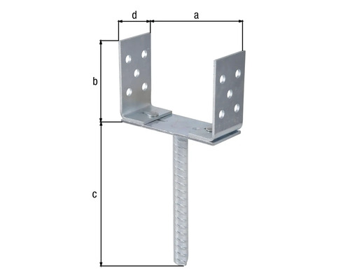 Pfostenträger mit Maßen a, b, c und d