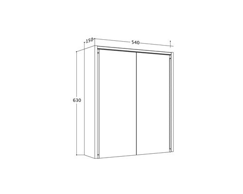 Schrank mit Schiebetüren, Abmessungen 630 x 540 x 150 Millimeter