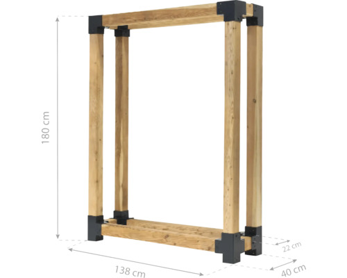 Holzlagerregal aus Holz mit den Maßen 180 x 138 x 40 cm