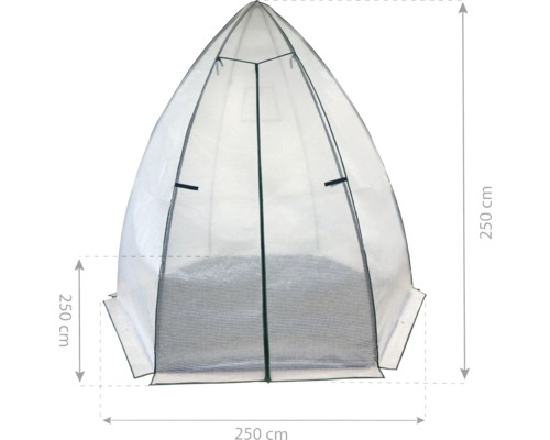 Gewächshauskuppel aus Kunststoff mit den Maßen 250 x 250 x 250 cm