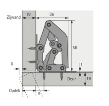 Technische Zeichnung eines Klappenbeschlags mit Maßangaben.