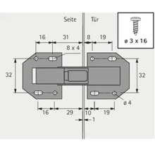 Technische Zeichnung eines Türschließers mit Maßangaben und Schraubendetails
