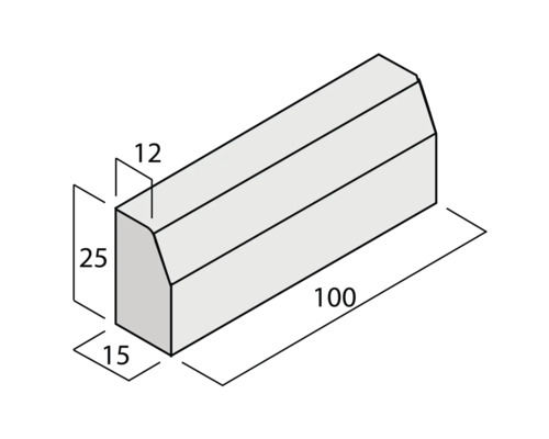 Zeichnung eines Bordsteins mit Abmessungen