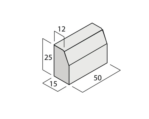 Abbildung eines Bordsteins mit den Maßen 12 x 25 x 50 cm