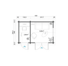 Grundrisszeichnung eines Gartenhauses mit Maßangaben