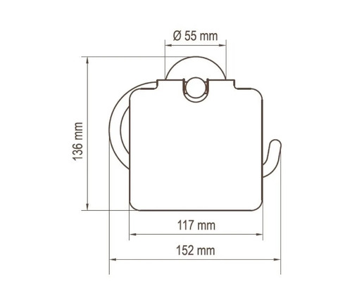 Technische Zeichnung eines Toilettenpapierhalters mit Maßangaben