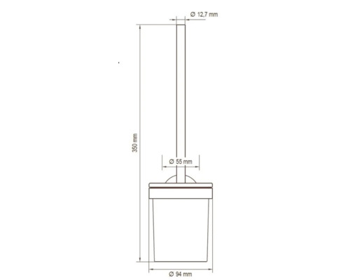 Technische Zeichnung einer Toilettenbürste mit Maßangaben