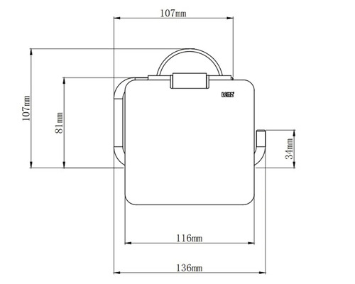 Technische Zeichnung eines Toilettenpapierhalters mit Maßangaben