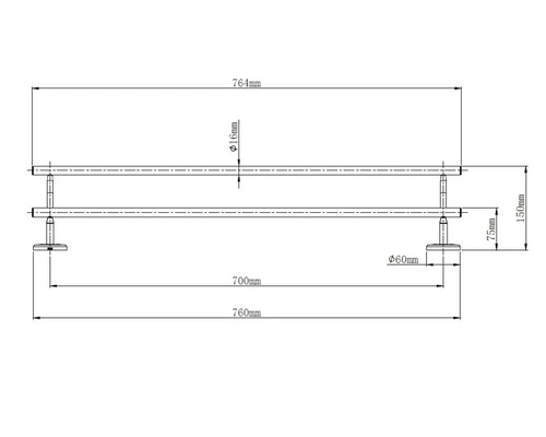 Technische Zeichnung eines Handtuchhalters mit Maßangaben