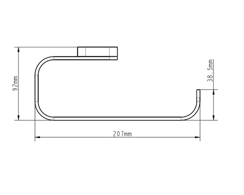 Technische Zeichnung eines Toilettenpapierhalters mit Maßangaben.