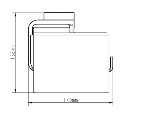 Technische Zeichnung eines Gerätes mit den Maßen 132 mm Höhe und 140 mm Breite