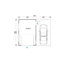 Grundriss einer Garage mit Angaben zu Abmessungen und Flächen.
