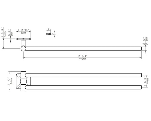 Technische Zeichnung einer Handtuchstange mit Maßangaben