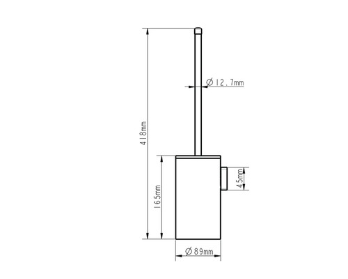 Technische Zeichnung einer Toilettenbürste mit Maßangaben