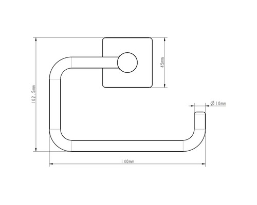 Technische Zeichnung eines Toilettenpapierhalters mit Maßangaben