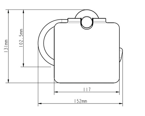 Technische Zeichnung eines Toilettenpapierhalters mit Maßen