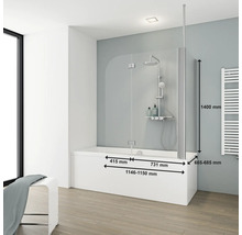 Badewannenaufsatz 2-teilig mit Seitenwand SCHULTE Komfort ExpressPlus 114,6 x 140 cm Klarglas Profilfarbe aluminium EP3380 01 50 140