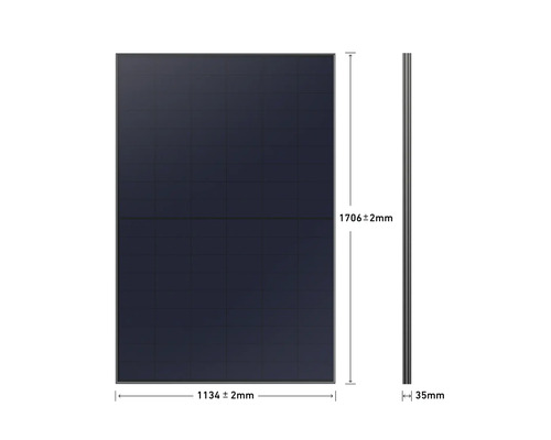 Solarpanel mit den Maßen 1706 mal 1134 mal 35 Millimeter