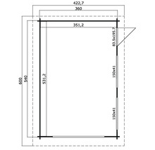 Grundrisszeichnung eines Gartenhauses mit Maßangaben