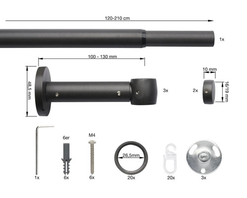 Gardinenstange ausziehbar mit Zubehör