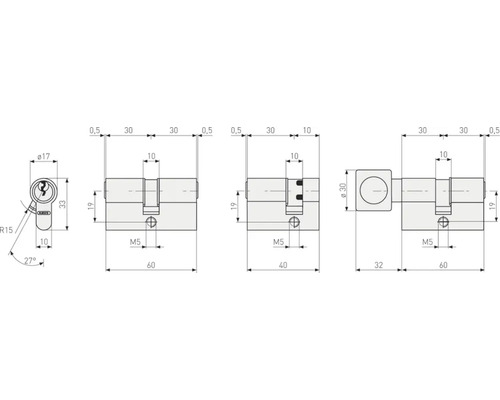 Technische Zeichnung eines ABUS Zylinders mit Maßangaben