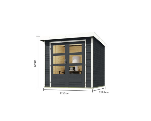 Gartenhaus aus Holz mit Doppeltür und Größenangaben