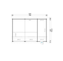 Grundrisszeichnung einer Gartenlaube mit Maßangaben