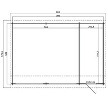 Grundrisszeichnung eines Gartenhauses mit Maßangaben
