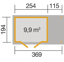 Grundriss mit Abmessungen und Volumenangabe