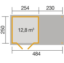 Grundriss mit Maßangaben für ein Gartenhaus