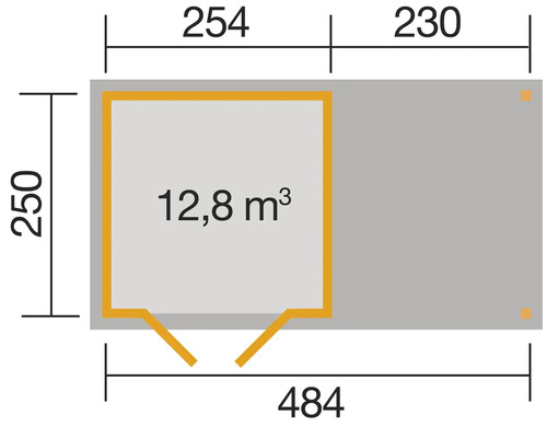 Grundriss mit Maßangaben für ein Gartenhaus