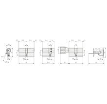 Technische Zeichnung eines Türschlosszylinders mit Maßangaben