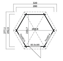 Grundrisszeichnung eines Gartenhauses mit Maßangaben