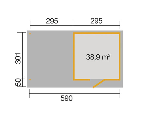 Grundriss mit Maßangaben in Zentimetern und Flächenangabe in Quadratmetern