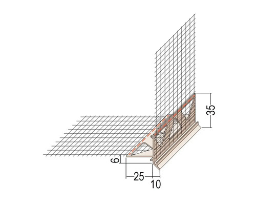 Eckprofil mit Maßangaben für Wand- und Bodenanwendungen