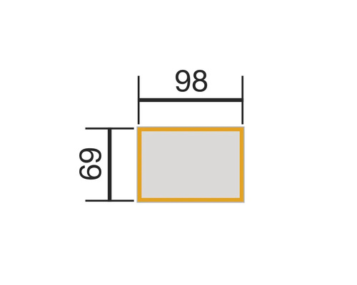 Technische Zeichnung mit den Maßen 98 mal 69