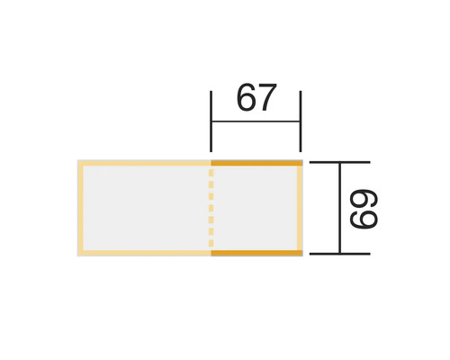 Technische Zeichnung mit Maßangaben 67 und 69