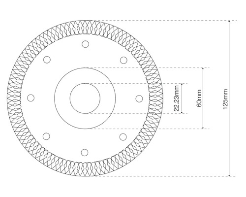 Technische Zeichnung einer Trennscheibe mit Maßangaben