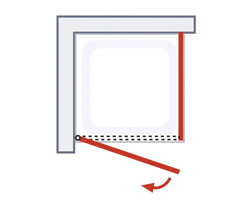 Darstellung einer Duschkabinentür mit Schwenkmechanismus