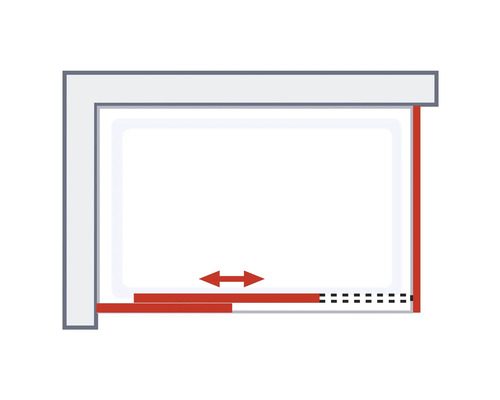 Illustration einer horizontal verschiebbaren Duschwand