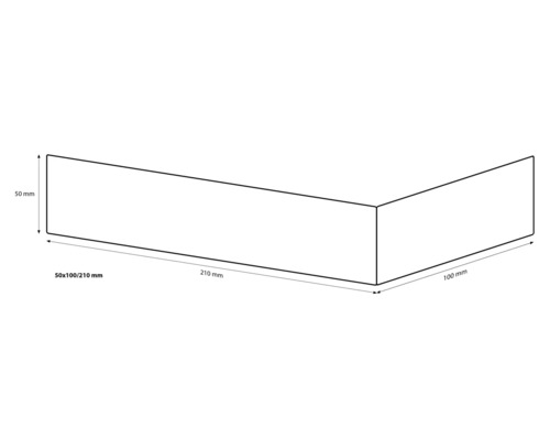 Technische Zeichnung eines Quaders mit den Maßen 50 x 100 x 210 Millimeter