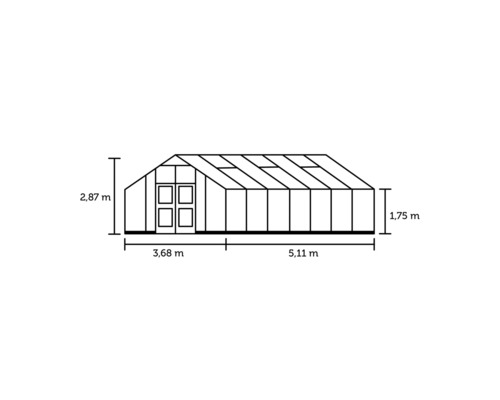 Gewächshaus JULIANA Gärtner 18,8 m² 10 mm Stegdoppelplatten 368 x 511 cm Aluminium