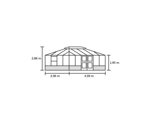Abbildung eines Gewächshauses mit Maßangaben