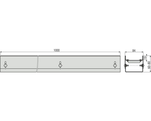 Technische Zeichnung einer Montageschiene, Länge 1000 Millimeter