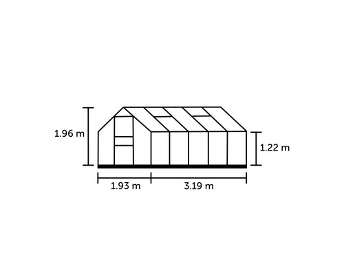 Abmessungen des Gewächshauses: 1,96 m Höhe, 1,93 m Tiefe und 3,19 m Breite.