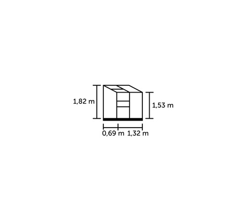Diagramm mit Abmessungen eines Gewächshauses