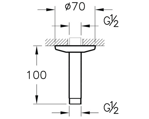 Technische Zeichnung eines Siphons mit Maßangaben